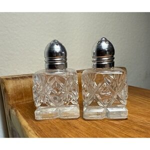 Mini‎ Salt & Pepper Formal Petite Small Shaker Set Clear Etched Glass